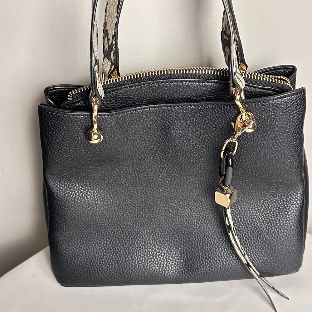 Aldo Black Structured Shoulder Bag with Gold Accents